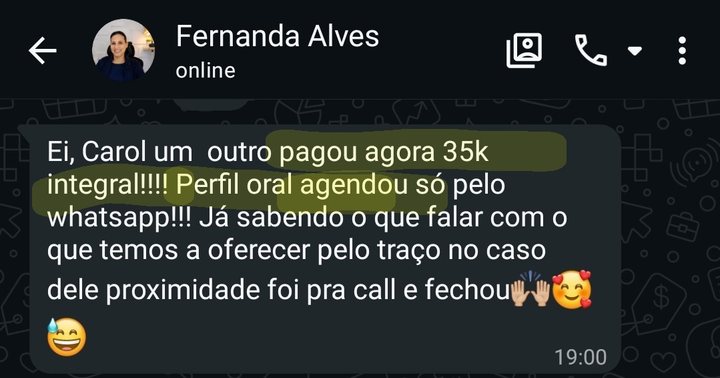 Fernanda Alves conta que um cliente de perfil Oral pagou 35 mil à vista depois de uma conversa sob medida para o perfil dele